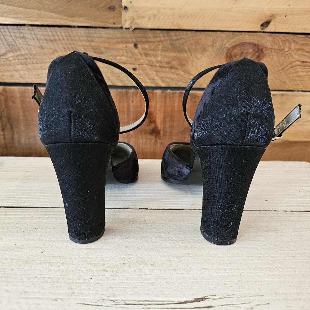 Jennifer Moore black satin & velvet strappy heels size 6 - Picture 5 of 12